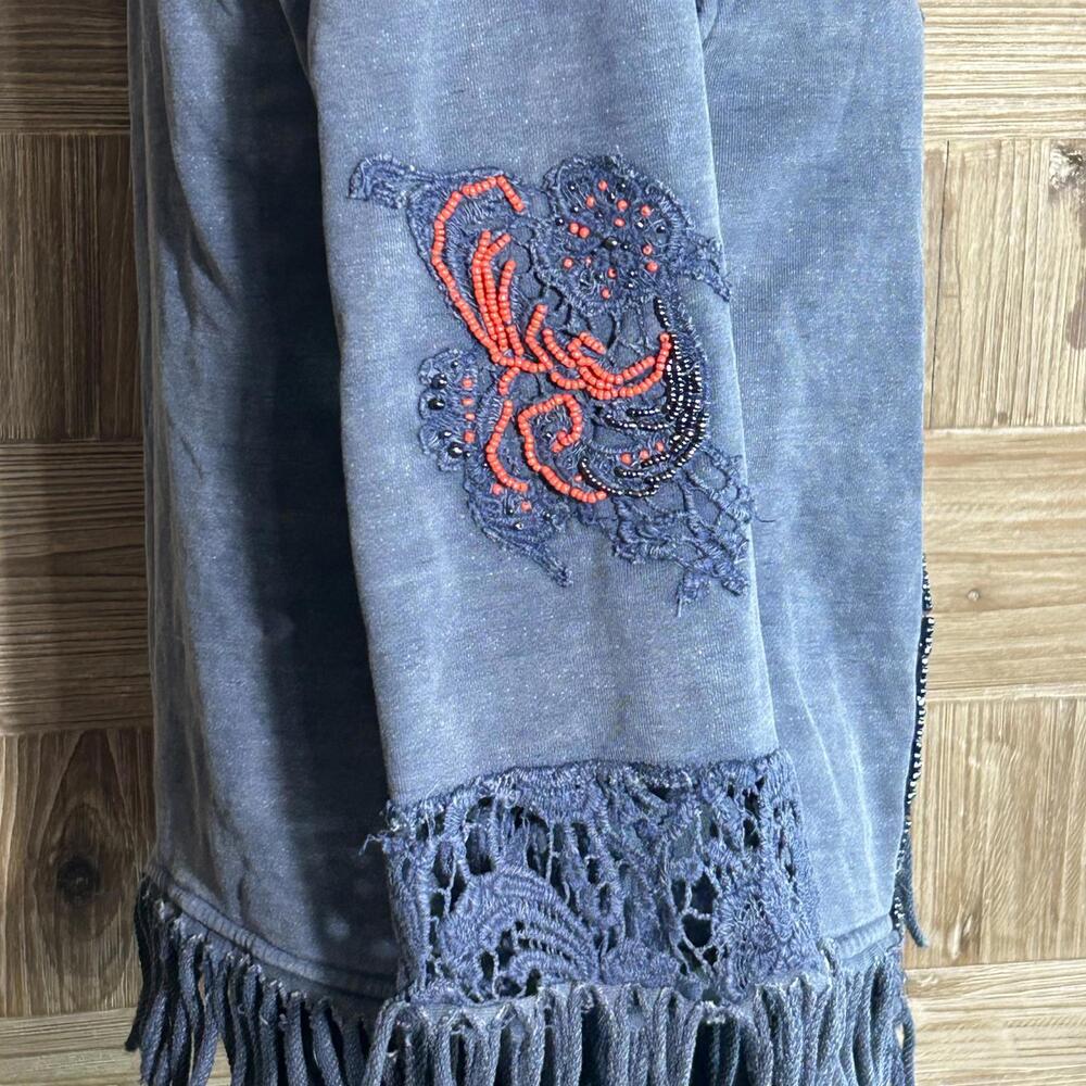 BKE Blue Jacket with Embroidery & Fringe Western Boho Festival Coat Women's M - Picture 3 of 8